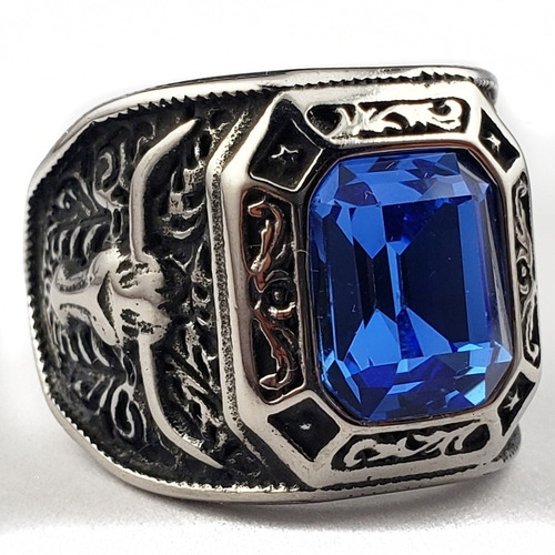 Anillo Elegante Azul Acero Sólido Inoxidable Hombre Vaquero