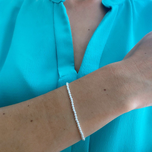 Imagen 7 de 10 de Pulsera De Plata 925 Bolitas De 2.5mm Elástico Mujer Agálea