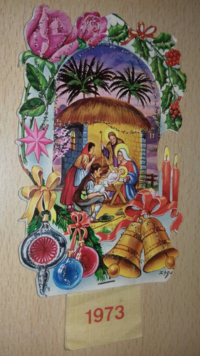 Antigua Postal Navidad Con Brillantina Y Calendario Año 1973