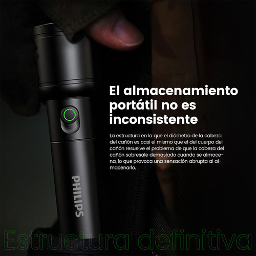 Philips Linterna Tactica Linternas Potentes Led Recargable Impermeable 300lm 5w Brillo Fuerte Alcance Luz Blancasúper Largo Esencial Para La Pesca Al Aire Libre Negro Aleación De Aluminio Sfl-2124