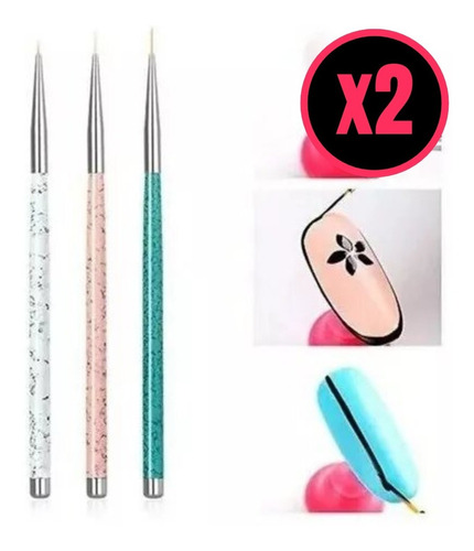 Set 3 Pinceles Liners Para Nail Art Deco Uñas X2