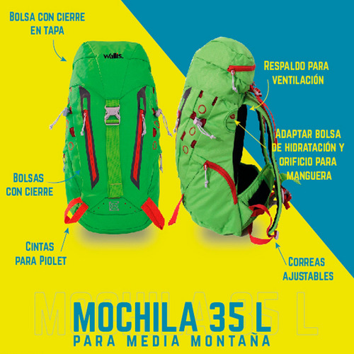 Mochila Para Media Montaña Thapa 35 L Wallis Color Verde Diseño de la tela Poliéster