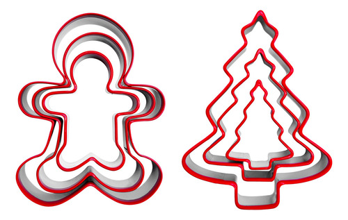 6 Cortadores Muñeco De Jengibre Navideño Y Pino Navidad Color Rojo