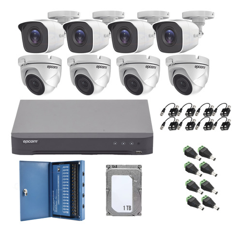 Kit 8 Camaras Bala Y Domo 2mpx Dvr 8ch Disco 1 Tb Cctv Color Blanco