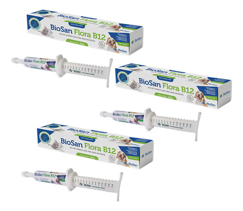 Kit C/03 Biosan Flora B12 Probiótico Cães-gatos 14g