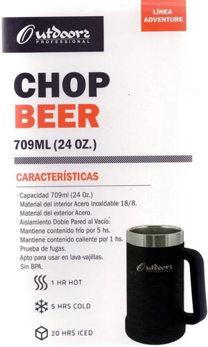 Imagen 4 de 5 de Jarro Chop Cervecero Termico 700cc Acero Inoxidable