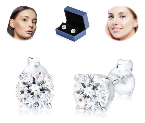 Aretes De Plata 925 Ley Solitario Moissanita Mujer Hombre