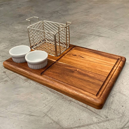 Kit 4 Tábuas 30x20 + Cestas E Ramekins P/ Hambúrguer Porção