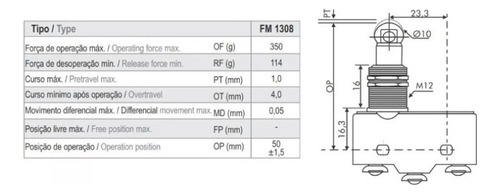 Fim Curso Plástico Haste Com Roldana Limit Switch Fm1308