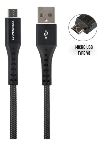 Cable Usb A Tipo V8 De 1.2m Nylon 6a Carga Rápida