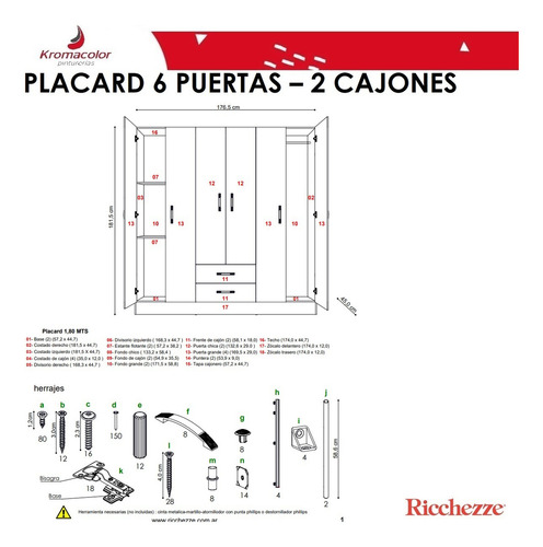 Placard 6 Puertas 2 Cajones 1,81 Benevento Eco Ricchezze