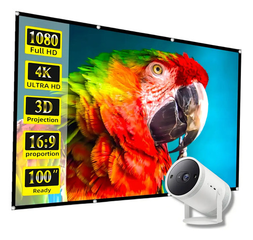 Tela Para Projetor Vithu Home 110 Polegadas Lona Dobravel Projeção Area Interna E Externa Grande Cinema Full Hd 4k Com Ilhos 2,10 Metros