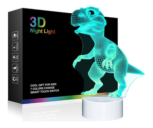  Lampara Nocturna Dinosaurio 3d Led Touch 7 Colores Fd