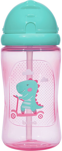 Garrafinha Dino Patinete Rosa Com Tampa Flip Top Buba