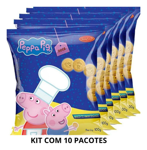 Biscoito Peppa Pig Bolacha 10 Pacotes Com 100 Gramas Cada