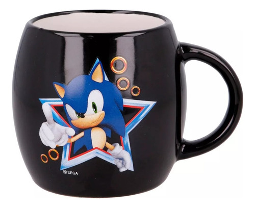 Taza Tazon Ceramica Sonic Con Caja 360ml Color Negro