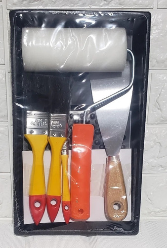 Kit Para Pintar 1 Bandeja+3 Brochas+1 Rodillo+espatula