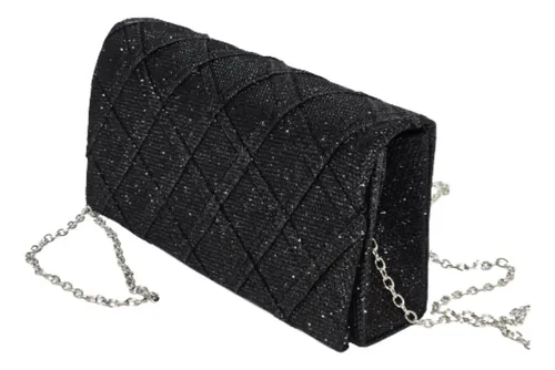 Cartera Cloutch Rigida Fiesta Plateada O Negra Brillosa