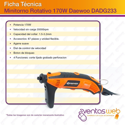 Imagen 3 de 4 de Minitorno Daewoo Mini Torno 170w 35000rpm Completo + Maletin