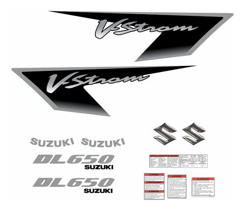 Kit Emblema Adesivo Suzuki Vstrom Dl650 2008 Preta Vt002