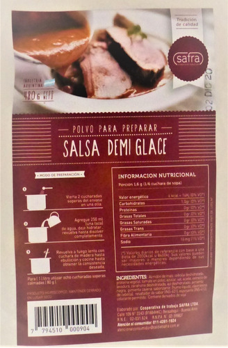 Salsa Demi Glace Safra 12 X ½ K. Envio Gratis A Todo El Pais