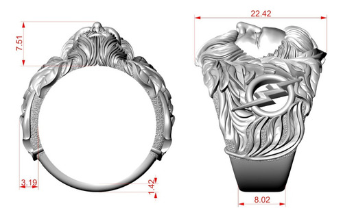 Anillo Hombre Barones Zeus Y Rayos Plata 925 Chapado Oro