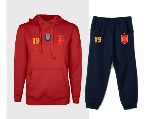 Conjunto Deportivo #19 Lamine Yamal / Canguro + Pantalon Rojo Lisa 12 Seleccion