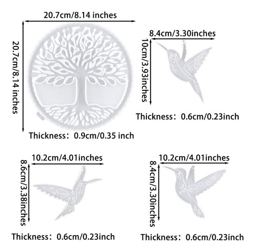 4pcs Árbol De La Vida Y Colibrí Molde De Resina De Silicona