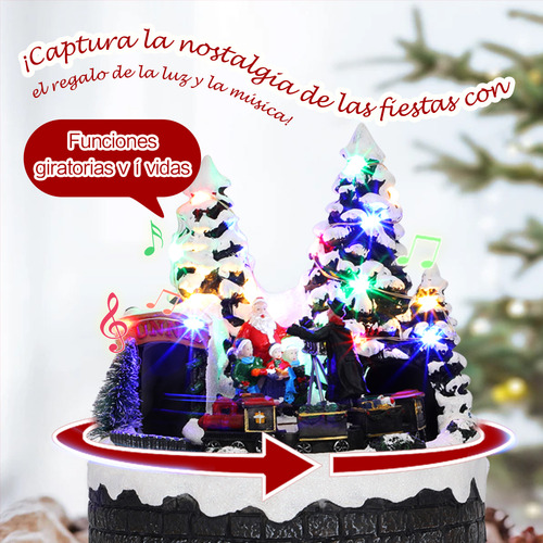 Pueblo Navideñas Musical Led Iluminadas Cm-top Villas Casa De Nieve Navideño Con Tren Figuras Decoración De Resina Adornos Navidad