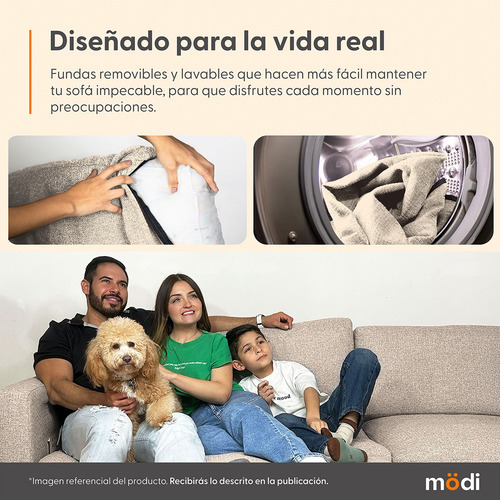 Sala Modular Esquinera Modi 6 Plazas + Otomano | Lavable | Beige