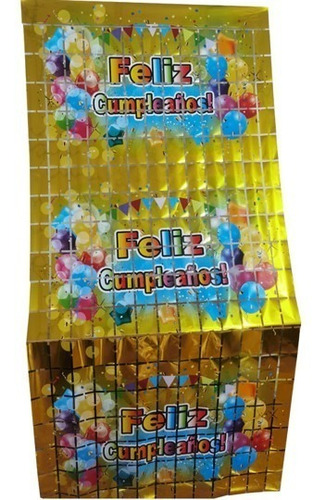 Imagen 1 de 2 de Cortina De Fondo Metalizada Cuadros Feliz Cumpleaños Fiestas