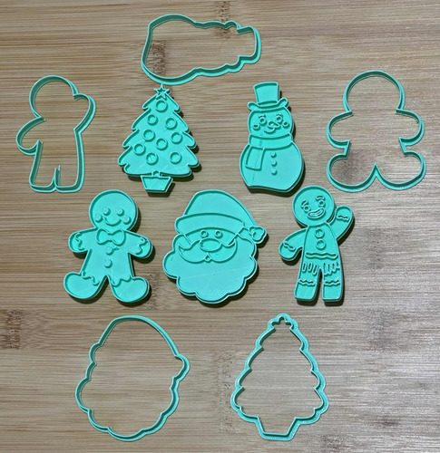 Kit 5 Cortador Marcador Cookie Natal Papai Noel Presente