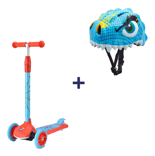 Imagen 1 de 10 de Combo Casco Bicicleta Niños + Monopatin Scooter Infantil 3 R