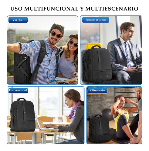 Mochila De Viaje Laptop 17.3 Pulgadas Mochila De Deportiva Gym Aprobado Por Avión Impermeable Tsa Usb Ytonet 1720 Color Negro