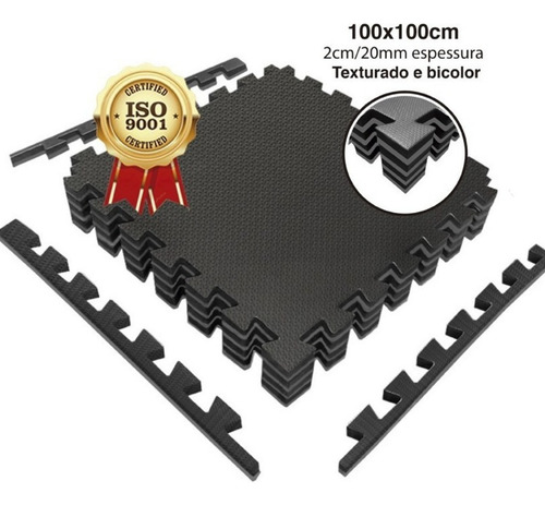 Tapete Tatame 1x1 20mm Bicolor- Preto E Cinza