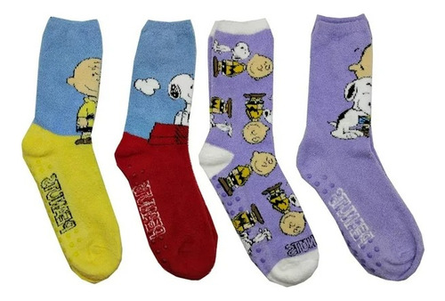Calcetines Cortos Peanuts Snoopy Para Adultos 4 Pares Multicolor 23-25