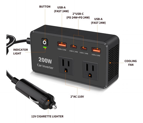 Inversor De Corriente Para Auto 400w Convertidor 12v 110v