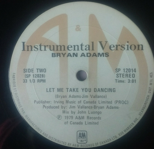 Bryan Adams Let Me Take You Dancing Maxi Vinilo Edición Usa 