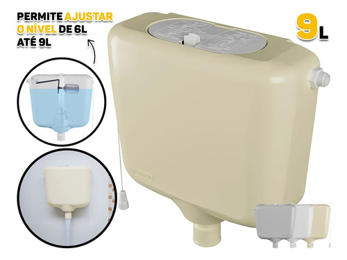 Caixa De Descarga Elevada 6 A 9 Litros Controlada Bege Astra