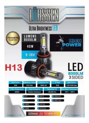 Kit De Luz Led H13 3 Caras Para Faros Conector H13 Alta Baja