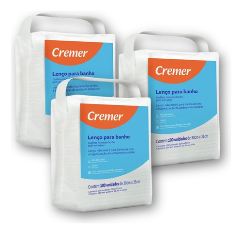 Lenço De Banho E Higiene Cremer 30x35 (3 Pacote Com 100 Uni) Cor Branco Lisa