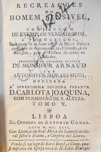 Livro Antigo Raro - Recreações Do Homem Sensivel - 1792