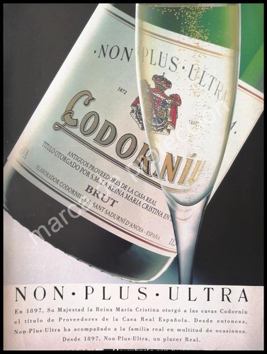 Cartel Publicitario Retro Vinos Cordoniu. Non Plus Ultra 80s