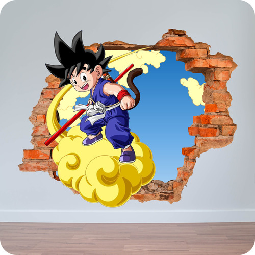 Vinilo Pared Rota 3d Dragon Ball Z Goku Nube 80x80