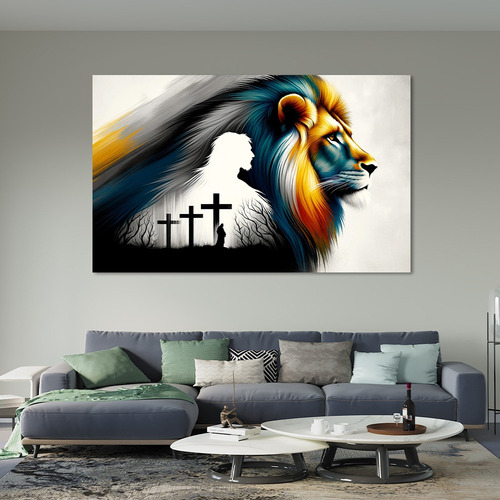 Quadro Grande Canvas Arte Leao De Juda Colorido 130x90