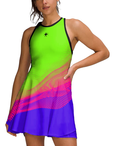 Imagem 1 de 6 de Vestido Beach Tennis C/ Shorts Verde Rosa Beachwear