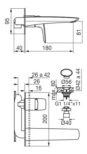 Griferia Fv Epuyen Lavatorio Pared Bidet Ducha Negra