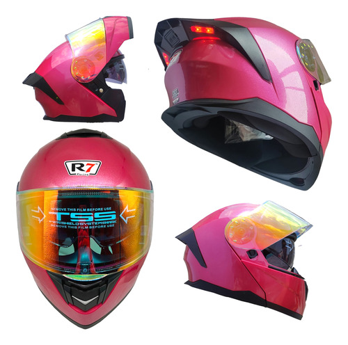 Casco Abatible Certificado Mica Night Vision + Luz Led Ks1