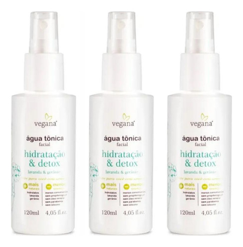 Kit 3 Água Tônica Facial Hidratação E Detox Vegana Wnf 120ml