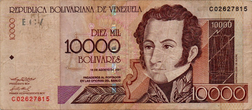 Billete 10000 Bolívares 16 De Agosto 2001 Serial C8 